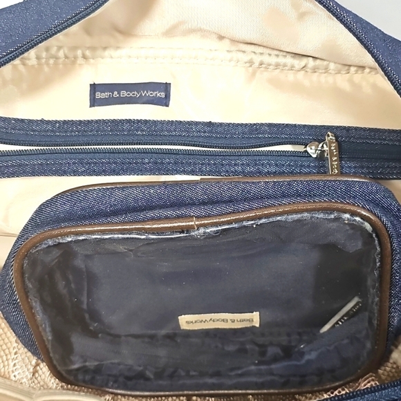 Bath&Body Works Tote Set Denim Tan Blue Organize Zippered Compartment Lined - Picture 2 of 14